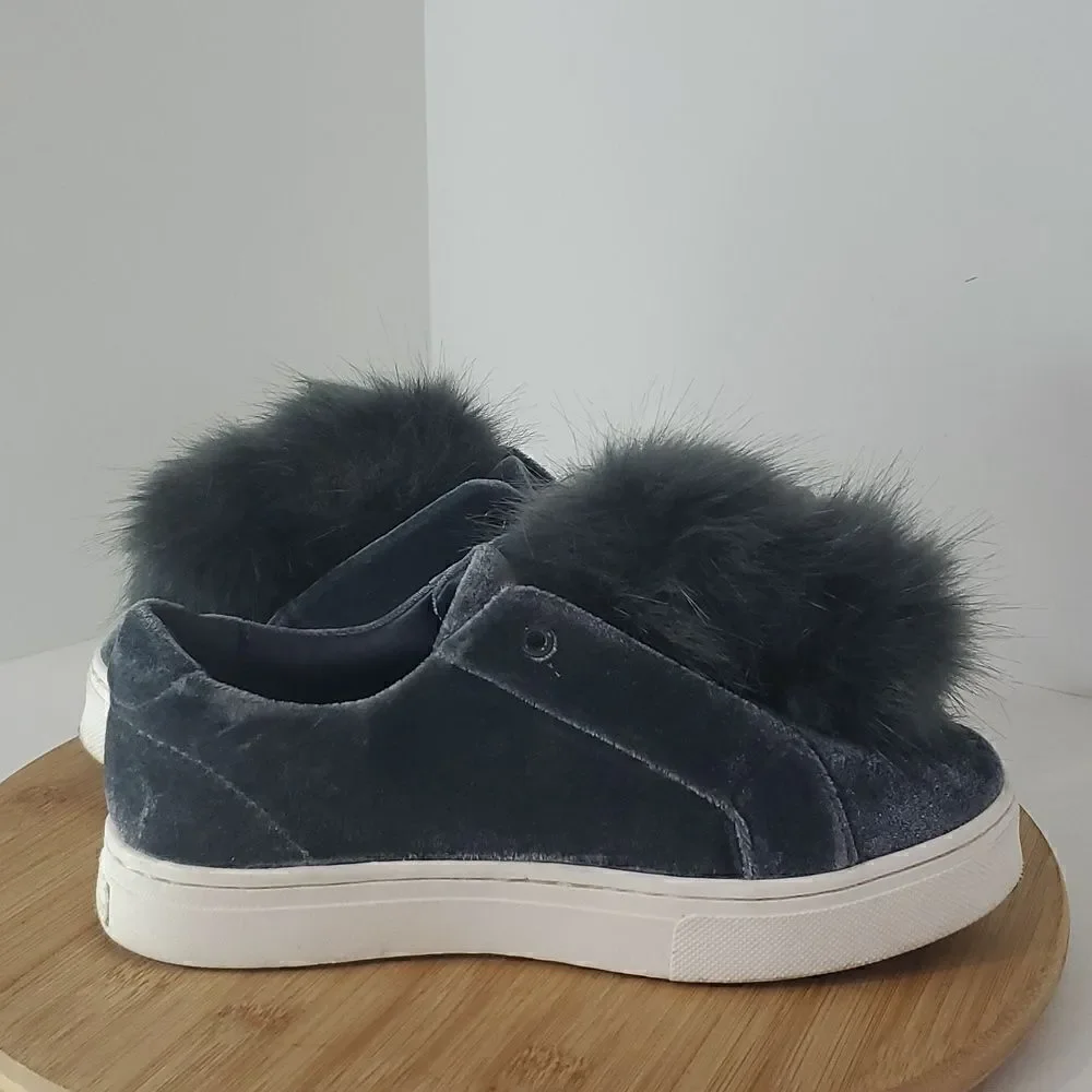 Sam Edelman Leya Velvet Pom Pom Platform Sneakers Women's Size 6.5
